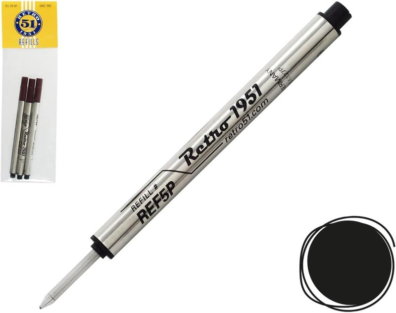 Retro51 Tornado Rollerball Refill Black 3-Pack - Premium German Ink, Smooth Writing, Compatible with Tornado Pens - Image 1
